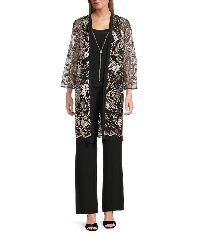 R & M Richards Multi Needle Sequence Duster 3-Piece Pantsuit