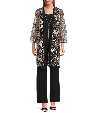 R & M Richards Multi Needle Sequence Duster 3-Piece Pantsuit