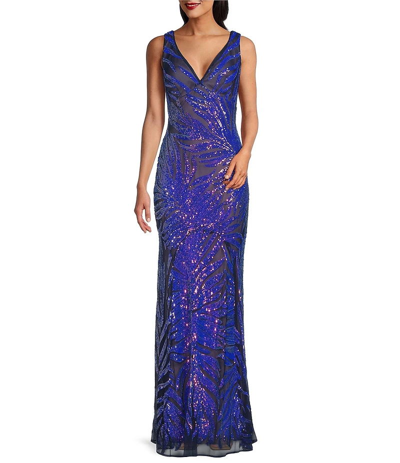 R & M Richards 2 Tone Rainbow Sequin Sheath Dress