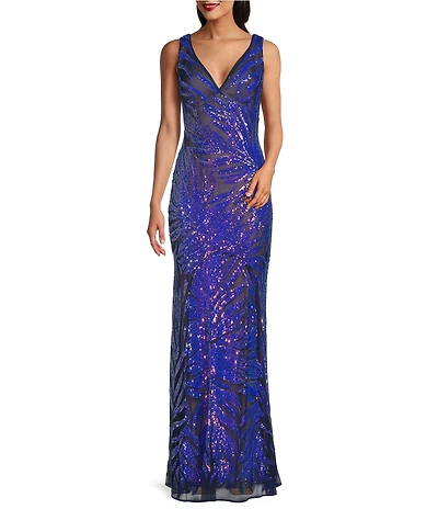 R & M Richards 2 Tone Rainbow Sequin Sheath Dress