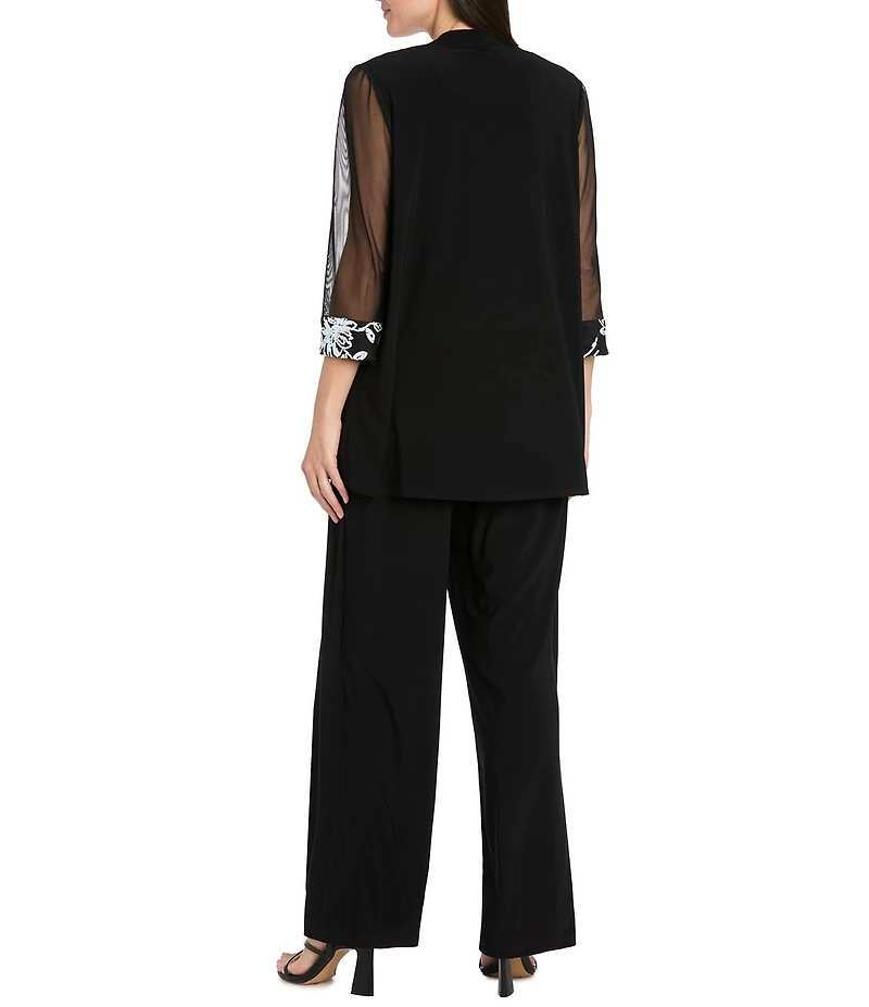R & M Richards 2-Tone Sequin Sheer Sleeve 3-Piece Pant Set