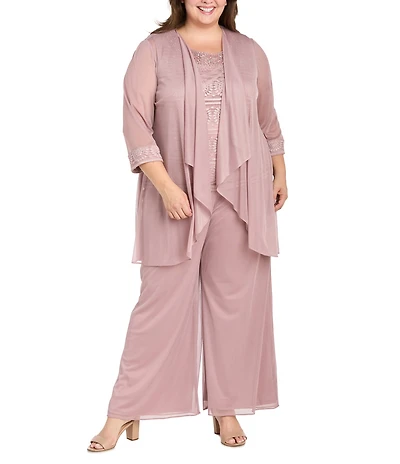 R & M Richards 3 Piece Beaded Duster Pant Set