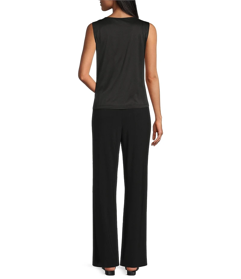 R & M Richards 3/4 Bell Sleeve Crew Neck Embroidered Sequin Lace 3-Piece Pant Set