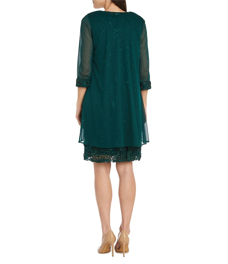R & M Richards 3/4 Sleeve Beaded Crew Neck Lace 2-Piece Jacket Dress