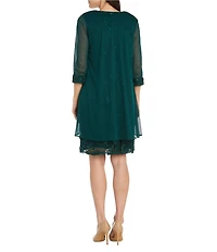 R & M Richards 3/4 Sleeve Beaded Crew Neck Lace 2-Piece Jacket Dress