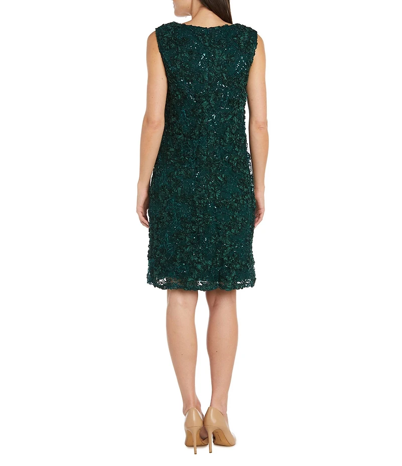 R & M Richards 3/4 Sleeve Beaded Crew Neck Lace 2-Piece Jacket Dress