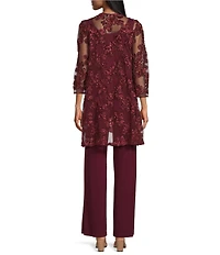 R & M Richards 3/4 Sleeve Crew Neck Embroidered Soutache 3-Piece Pant Set