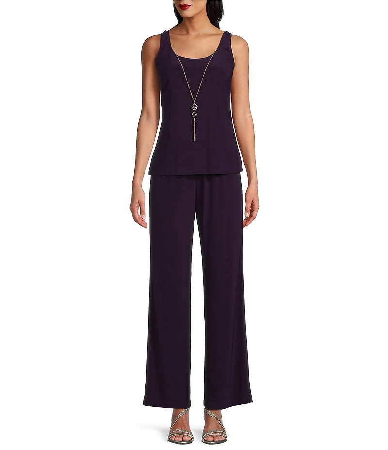 R & M Richards 3/4 Sleeve Crew Neck Embroidered Soutache 3-Piece Pant Set