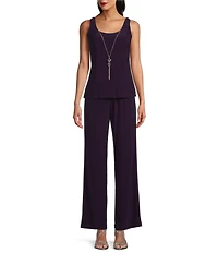 R & M Richards 3/4 Sleeve Crew Neck Embroidered Soutache 3-Piece Pant Set