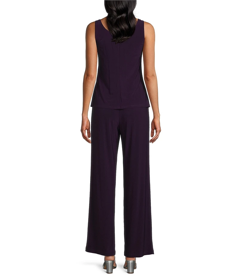 R & M Richards 3/4 Sleeve Crew Neck Embroidered Soutache 3-Piece Pant Set