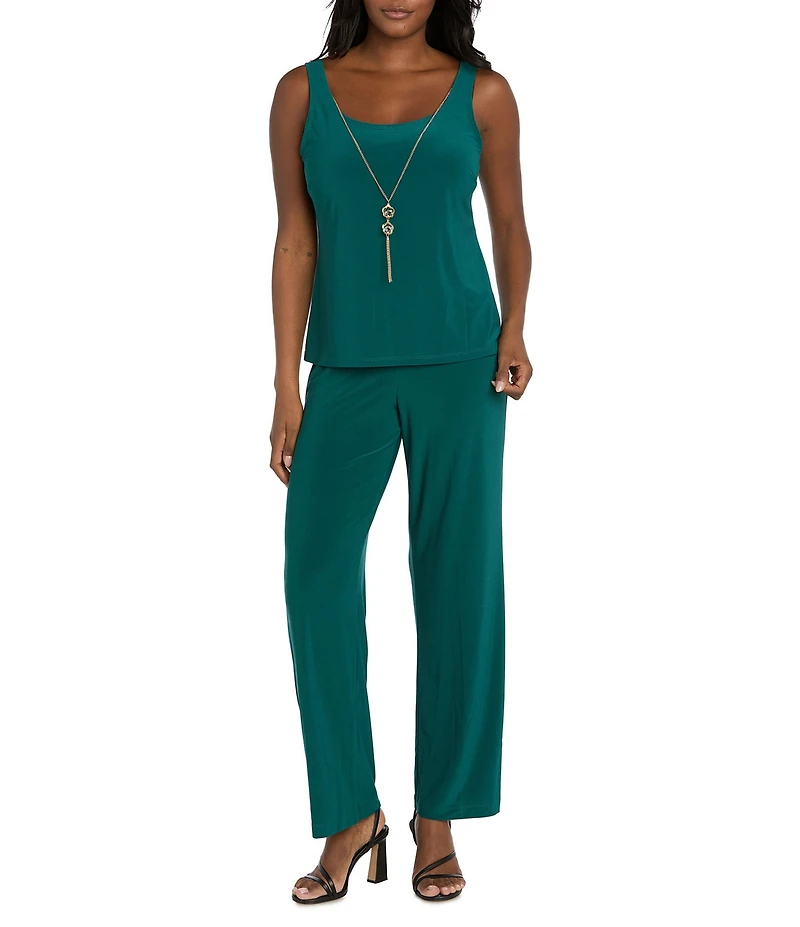 R & M Richards 3/4 Sleeve Crew Neck Embroidered Soutache 3-Piece Pant Set