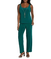 R & M Richards 3/4 Sleeve Crew Neck Embroidered Soutache 3-Piece Pant Set