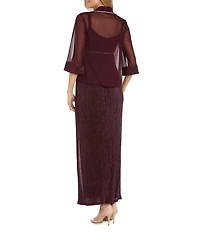R & M Richards 3/4 Sleeve Crew Neck Front Slit Pleated 2-Piece Jacket Dress