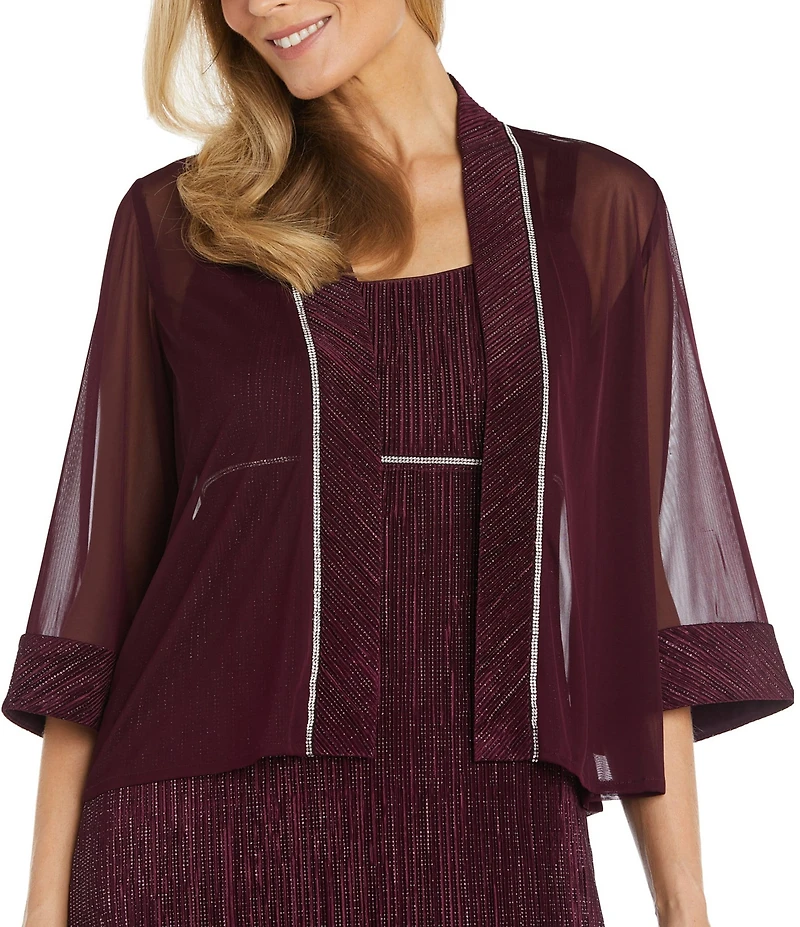 R & M Richards 3/4 Sleeve Crew Neck Front Slit Pleated 2-Piece Jacket Dress