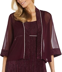 R & M Richards 3/4 Sleeve Crew Neck Front Slit Pleated 2-Piece Jacket Dress