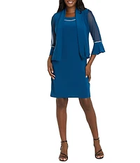 R & M Richards 3/4 Sleeve Rhinestone Trim 2 Piece Jacket Dress