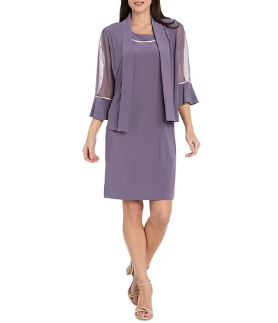 R & M Richards 3/4 Sleeve Rhinestone Trim 2 Piece Jacket Dress