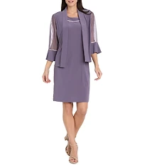 R & M Richards 3/4 Sleeve Rhinestone Trim 2 Piece Jacket Dress