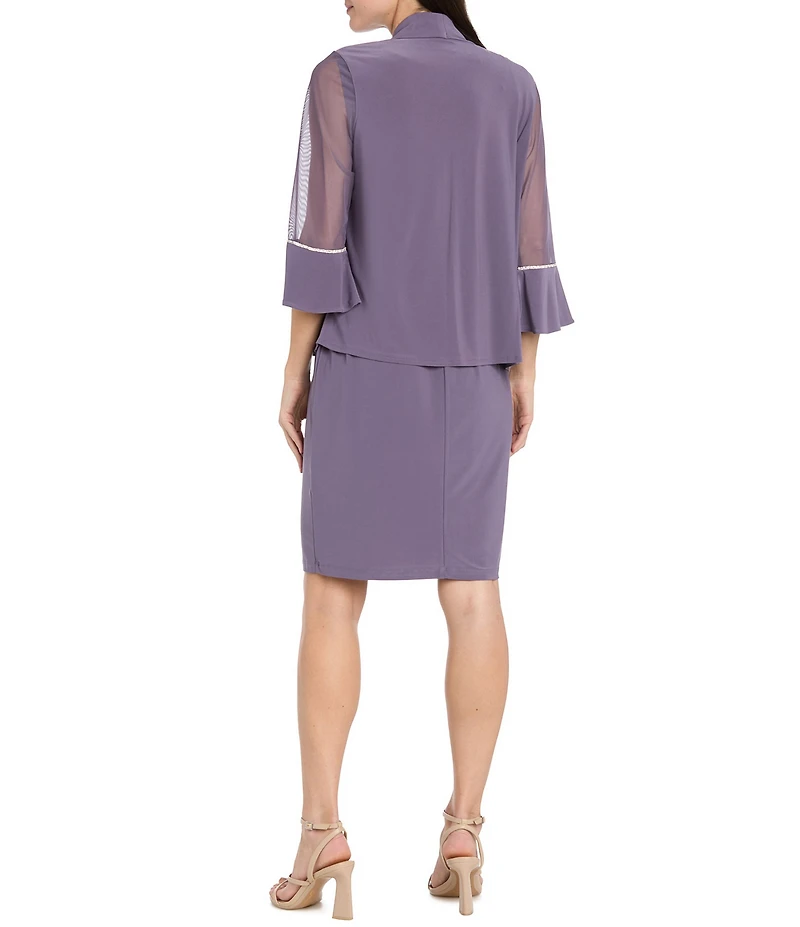 R & M Richards 3/4 Sleeve Rhinestone Trim 2 Piece Jacket Dress