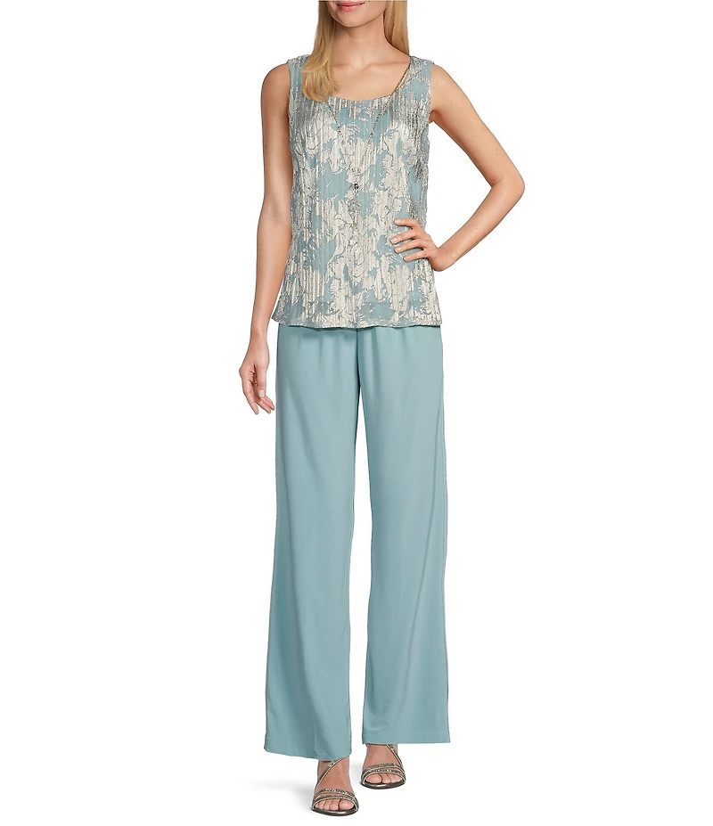 R & M Richards 3/4 Sleeve Scoop Neck 3-Piece Pant Set