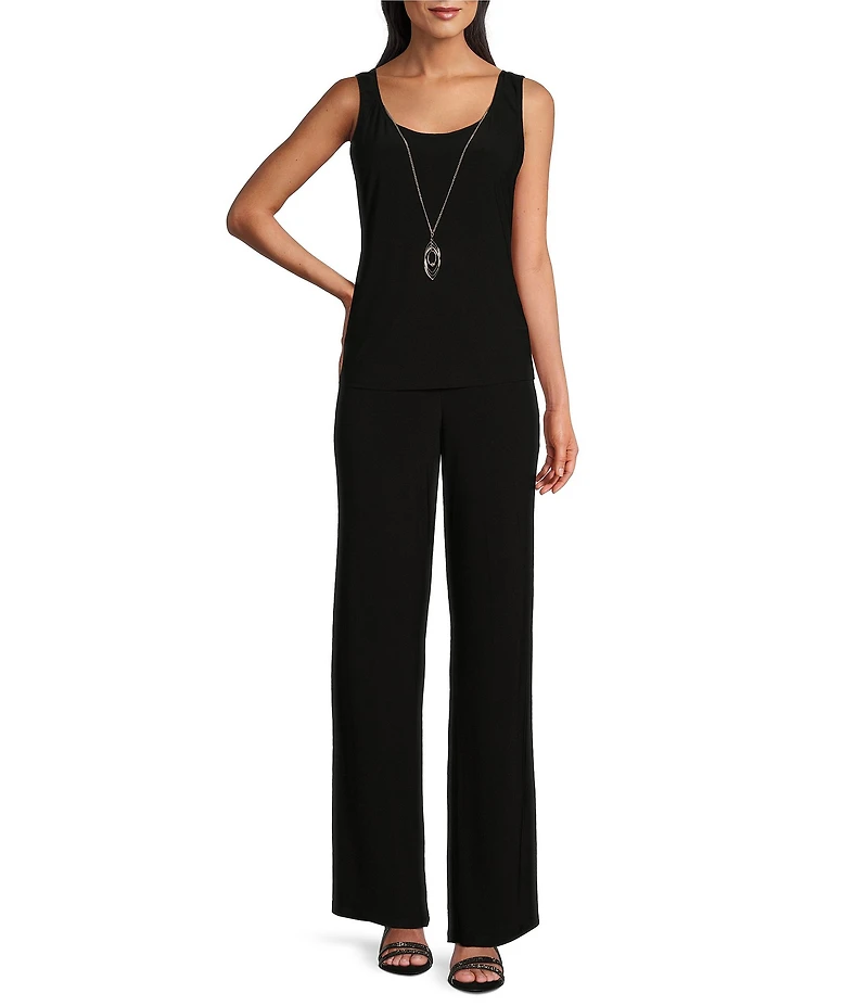 R & M Richards 3/4 Sleeve Round Neck Embellished Sequin Duster Jacket 3-Piece Pant Set