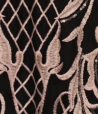 R & M Richards 3/4 Sleeve Round Neck Embellished Sequin Duster Jacket 3-Piece Pant Set