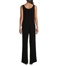 R & M Richards 3/4 Sleeve Round Neck Embellished Sequin Duster Jacket 3-Piece Pant Set
