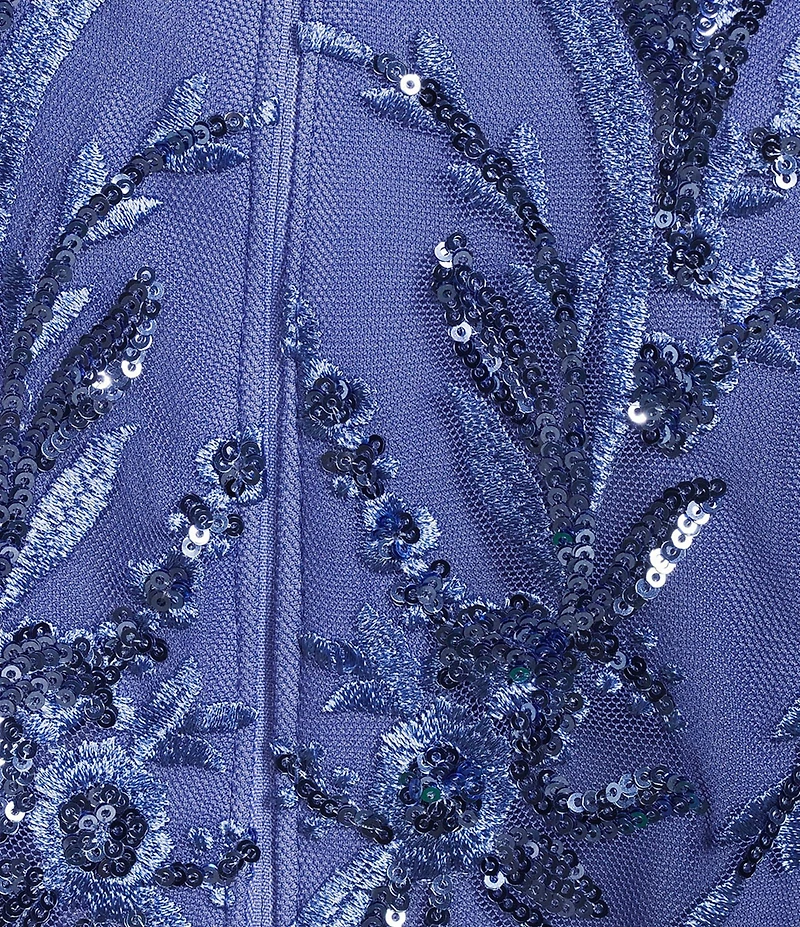 R & M Richards 3/4 Sleeve Sash Belt Sequin Long Gown