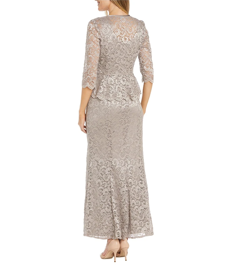 R & M Richards 3/4 Sleeve Scoop Neck Lace 2-Piece Jacket Dress