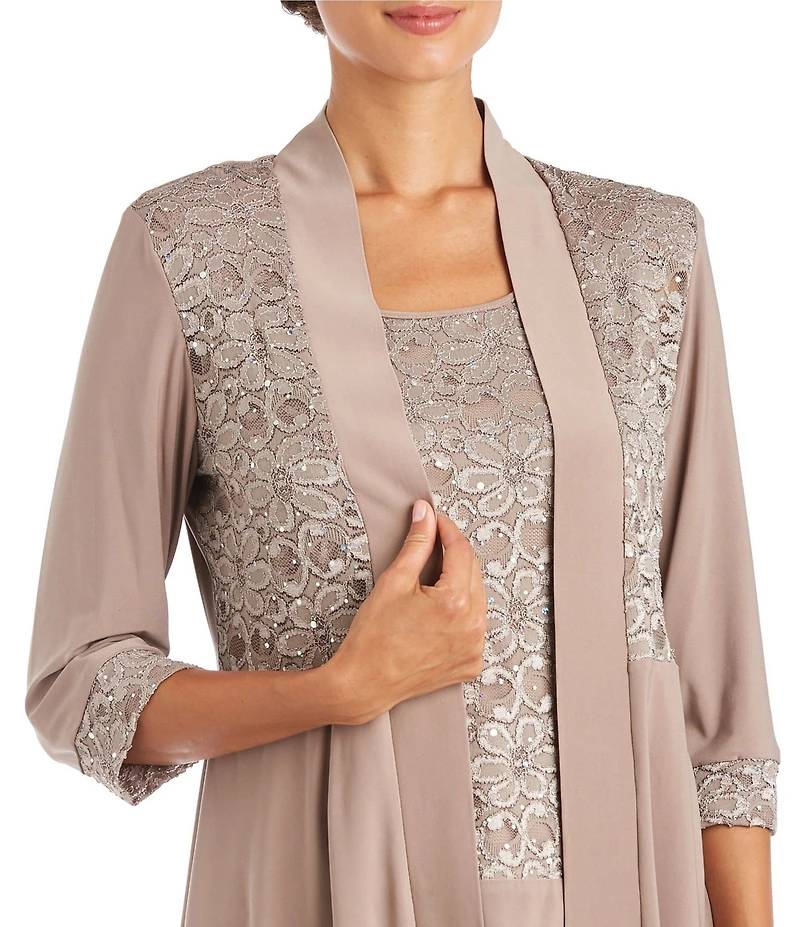 R & M Richards 3/4 Sleeve Scoop Neck Lace 3-Piece Pant Set