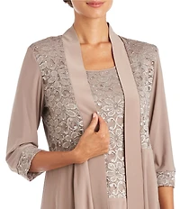 R & M Richards 3/4 Sleeve Scoop Neck Lace 3-Piece Pant Set