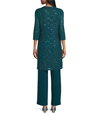 R & M Richards 3/4 Sleeve Sequin And Pearl Embellished Crew Neck Lace 3-Piece Pant Set