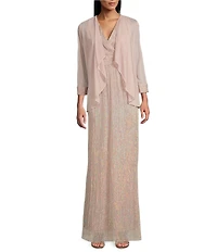 R & M Richards 3/4 Sleeve Surplice V-Neck Matte Jersey Chiffon 2-Piece Jacket Dress