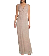 R & M Richards 3/4 Sleeve Surplice V-Neck Matte Jersey Chiffon 2-Piece Jacket Dress