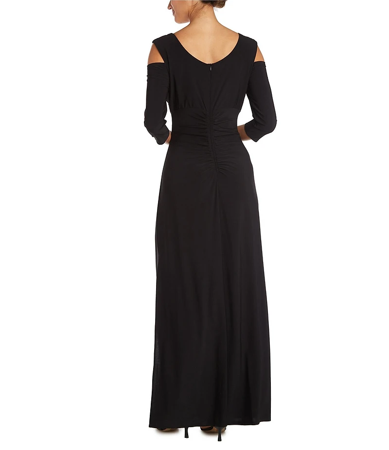 R & M Richards 3/4 Sleeve Sweetheart Neck Cold Shoulder Side Slit Dress