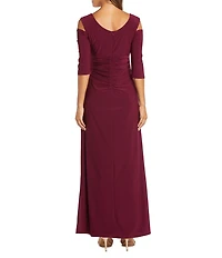 R & M Richards 3/4 Sleeve Sweetheart Neck Cold Shoulder Side Slit Dress
