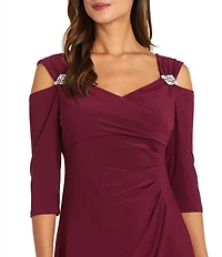 R & M Richards 3/4 Sleeve Sweetheart Neck Cold Shoulder Side Slit Dress