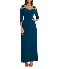 R & M Richards 3/4 Sleeve Sweetheart Neck Cold Shoulder Side Slit Dress