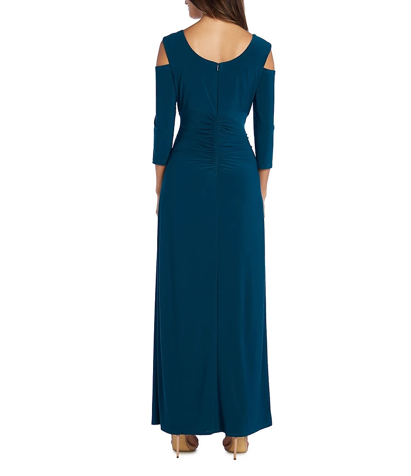 R & M Richards 3/4 Sleeve Sweetheart Neck Cold Shoulder Side Slit Dress