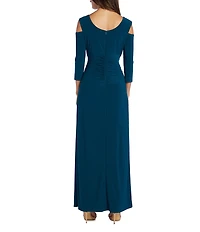 R & M Richards 3/4 Sleeve Sweetheart Neck Cold Shoulder Side Slit Dress
