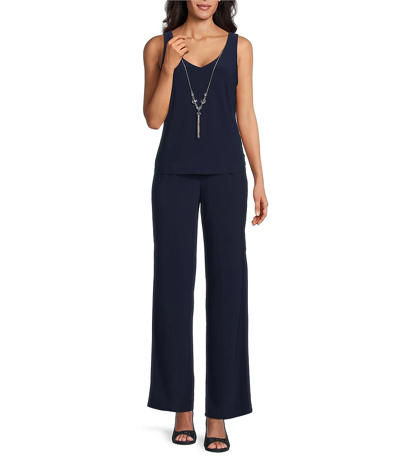 R & M Richards 3/4 Sleeve V-Neck Embroidered Soutache Sequin Jacket 3-Piece Pant Set