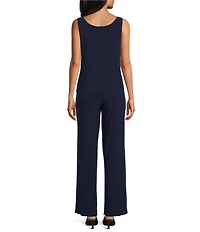 R & M Richards 3/4 Sleeve V-Neck Embroidered Soutache Sequin Jacket 3-Piece Pant Set