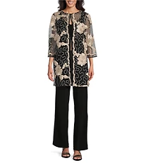 R & M Richards 3/4 Sleeve V-Neck Embroidered Soutache Sequin Jacket 3-Piece Pant Set