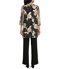 R & M Richards 3/4 Sleeve V-Neck Embroidered Soutache Sequin Jacket 3-Piece Pant Set