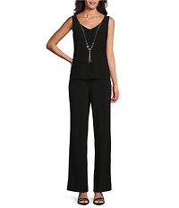R & M Richards 3/4 Sleeve V-Neck Embroidered Soutache Sequin Jacket 3-Piece Pant Set