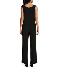 R & M Richards 3/4 Sleeve V-Neck Embroidered Soutache Sequin Jacket 3-Piece Pant Set