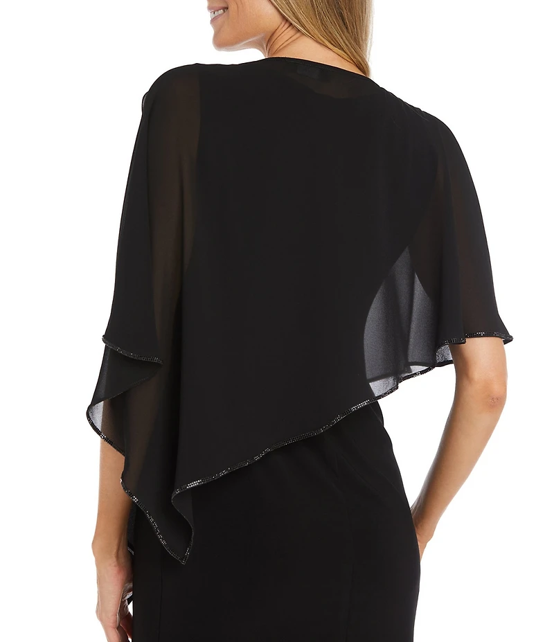 R & M Richards 3/4 Split Sleeve Crew Neck Rhinestone Trim Chiffon Poncho