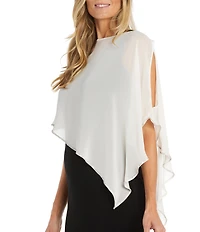 R & M Richards 3/4 Split Sleeve Crew Neck Rhinestone Trim Chiffon Poncho