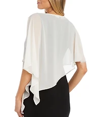 R & M Richards 3/4 Split Sleeve Crew Neck Rhinestone Trim Chiffon Poncho