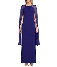 R & M Richards Beaded Crew Neck Sleeveless Cape Sheath Dress
